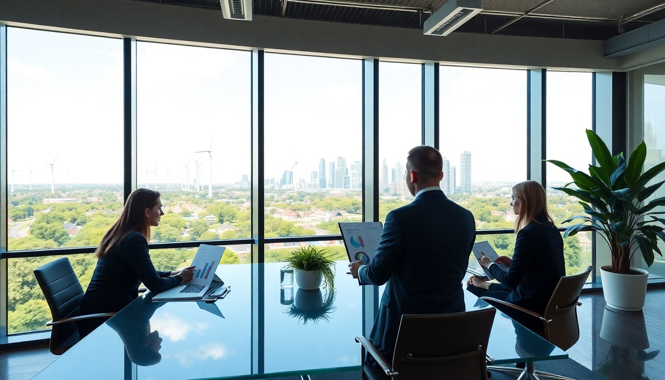 サステナブルビジネス会議室でESG戦略を議論する経営陣